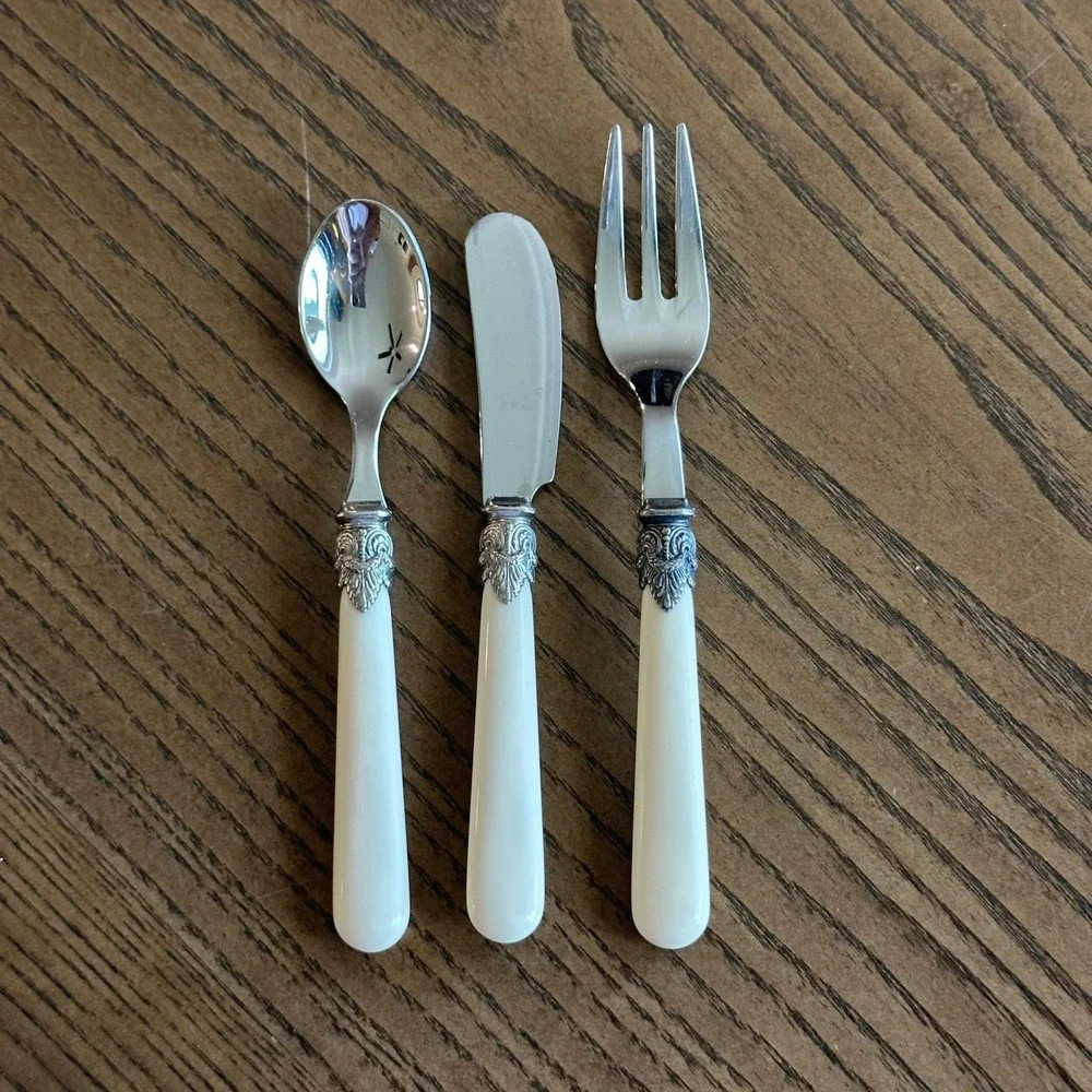 VTG EME Inox Italy Demi Cutlery 18/10 Stainless Steel Pearl Handle 3pc Set
